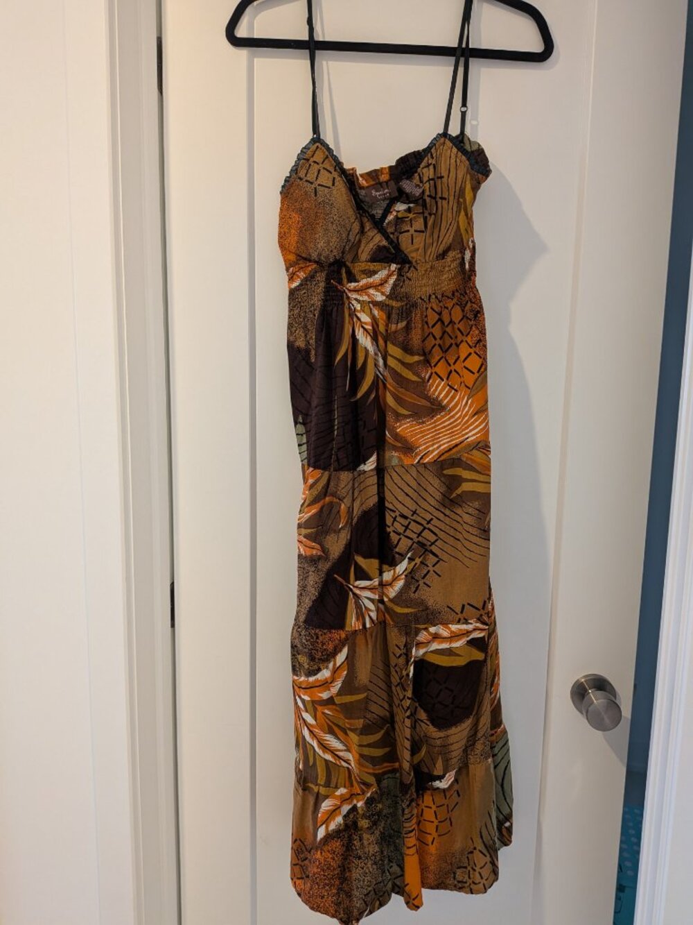 Brown and orange patterned maxi length sun dress - large